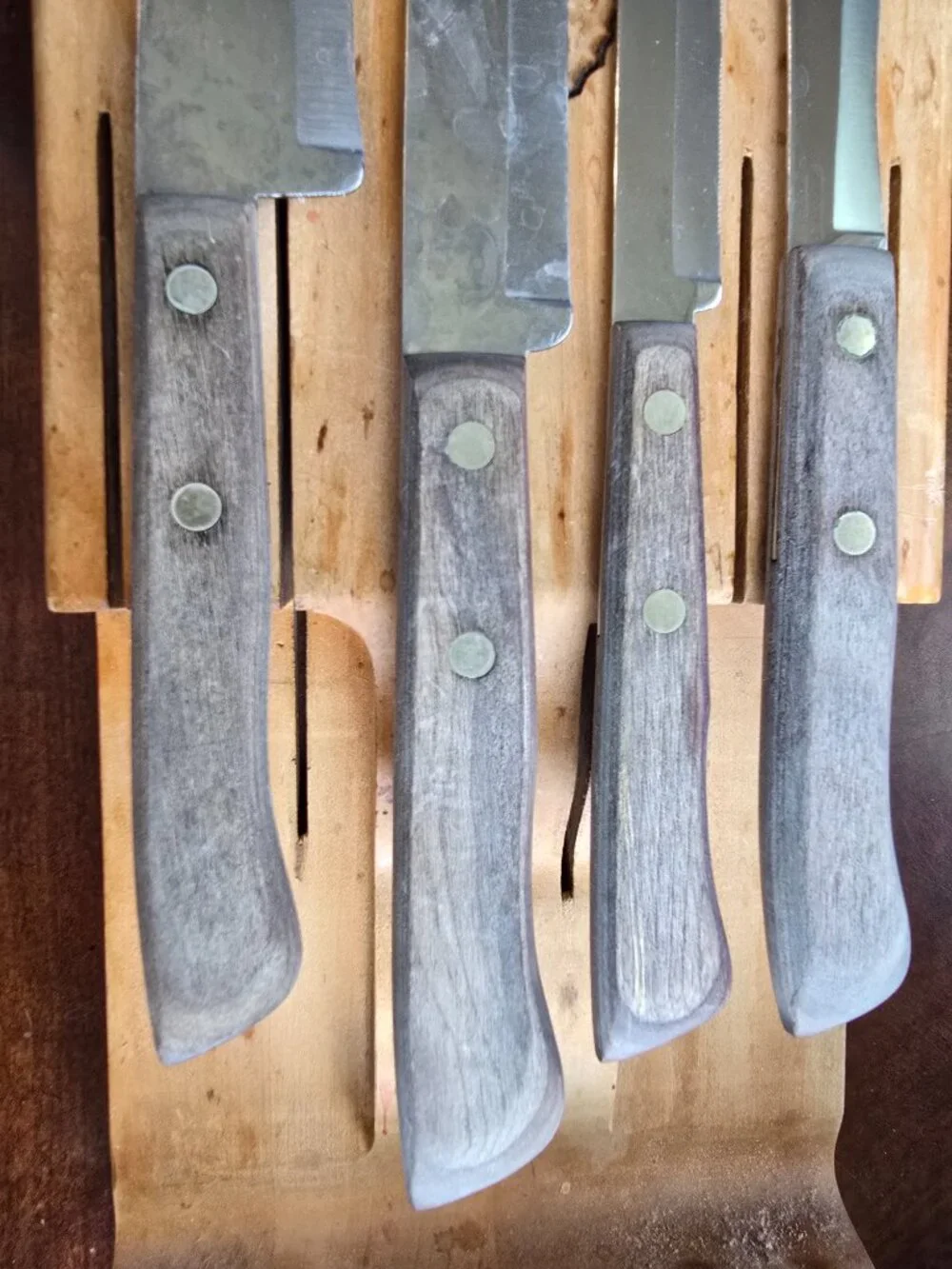 Vintage Ekco Flint Stainless Vanadium Knife Set with Wood Block USA Made